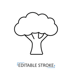 A simple tree icon in a minimalist line style with editable stroke. Nature symbol, forest plant, outdoor park, green ecology, garden wood, environmental life, organic growth.