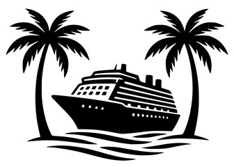 Tropical Cruise Ship Between Two Palm Trees Silhouette, cruise, ship, tropical, travel, vacation © VisuaLabArt