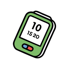 Simple illustration of a green digital glucometer displaying numbers on its screen with a black background
