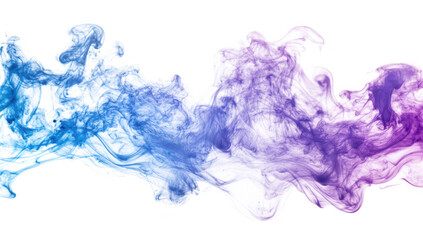 Fototapeta premium A swirl of blue and purple smoke gracefully intertwines against a clean white background. creating an ethereal effect. perfect for artistic designs or abstract themes