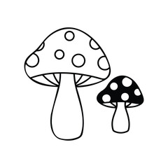 Cute Mushrooms Line Art On White Background