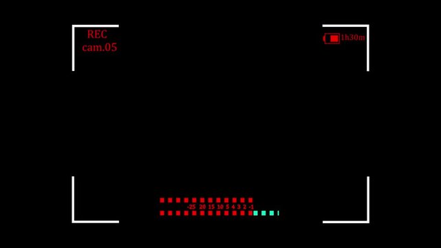 Camera recording screen overlay with alpha channel. Dslr camera frame viewfinder, screen of video recorder digital display with multiple settings and timer. 4K Camcorder Interface for Camcorders