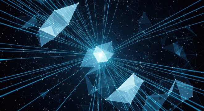 A shining neon brain circuit on a deep blue background.