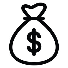  Simple line art icon of a money bag with a dollar sign