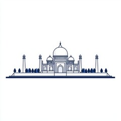 Elegant Outline of Taj Mahal with Trees and Monuments in Blue