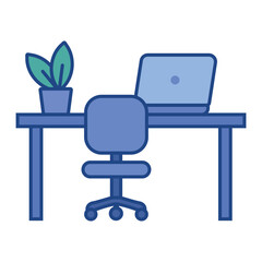 Workspace Desk Laptop Chair Plant Office Icon
