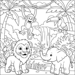 Jungle animals coloring page