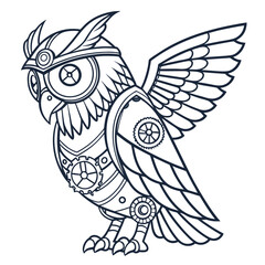 Intricate steampunk owl illustration featuring mechanical gears and wings a unique robotic bird design with victorian industrial aesthetics