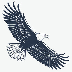 Majestic bald eagle in flight with wings spread wide showcasing detailed feathers and sharp talons against a clean white background symbolizing freedom and power