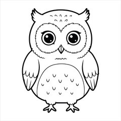 Adorable hand-drawn outline of a cute owl with big eyes for coloring pages and childrens books