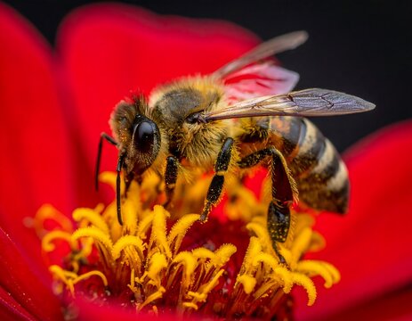 Close-up of bee on vibrant red flower