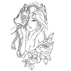 Woman  mask a tattoo