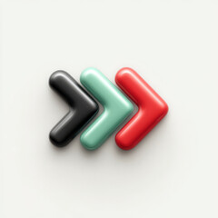 Minimalist Glossy Three Arrows Right, in black, green, and red, representing direction and progress