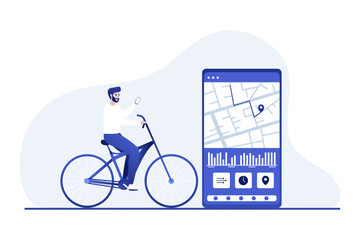 Cyclist Using GPS Navigation App on Smartphone