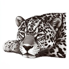 Obraz premium Realistic Black and White Illustration of a Resting Leopard