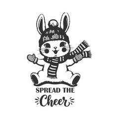 Adorable winter rabbit coloring page with festive scarf and mittens for holiday fun