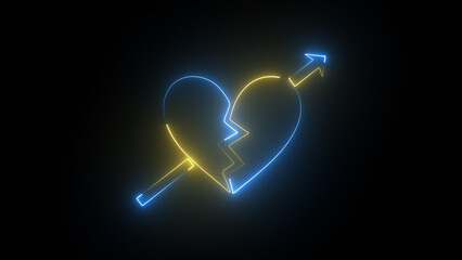 Neon Broken Heart Symbol Icon on Black Background, Broken heart animation, Concept 4k video