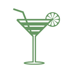 Green martini glass with lime slice and straw vector graphic cocktail drink