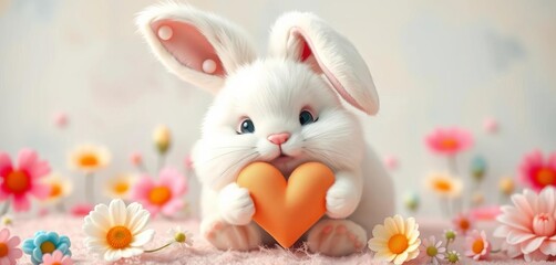 Adorable fluffy bunny with heart, soft pastel colors, whimsical style,  adorable,  whimsical