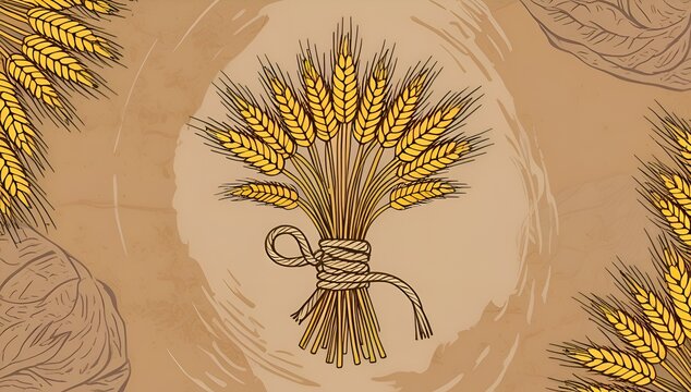 Rustic wheat bundle vector – tied stalks in golden hues, emphasizing simplicity and natural charm, ideal for festival posters, menus, or organic product labels.