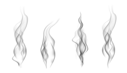 Realistic steam or smoke on hot tea, coffee, food. PNG Stock royalty free. transparent background Vector set