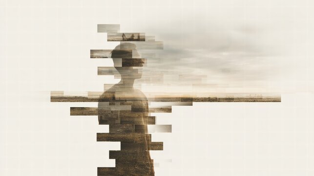 Abstract portrait exploring fragile identity and sense of inner emptiness.