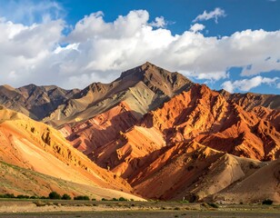 Colorful mountain range under a partly cloudy sky (1)