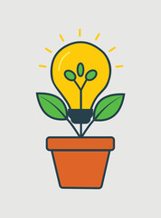 Creative Ideas Blooming Conceptual Illustration Depicting Growth and Innovation Through Nurturing a Lightbulb Plant in a Flowerpot Symbolizing New Concepts