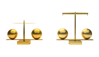 Premium Golden Scale Collection with Balanced Weights on Both Sides, isolated on transparent background