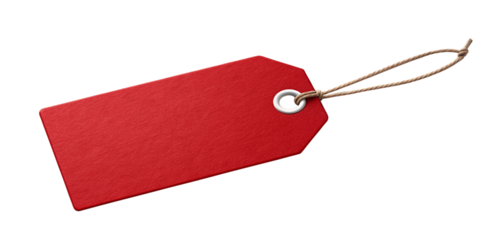 Red Paper Tag with String Isolated on Transparent Background
Blank Red Price Tag with Metal Ring and String for Mockups and Branding