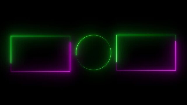 Glowing neon light double rectangle frame animation border. color neon loop animation on black background. 4k video
