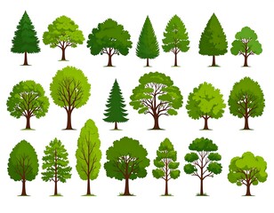 Collection of various stylized trees