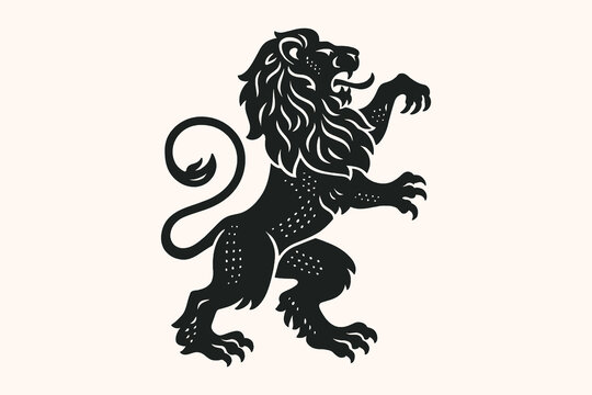 Heraldic lion standing engraving style vector illustration