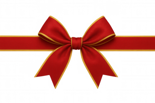 Red bow with golden trim creating a festive accent, perfect for holiday gifts and celebrations, includes copy space