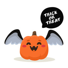 Pumpkin with wings, trick or treat, Halloween theme, flat style