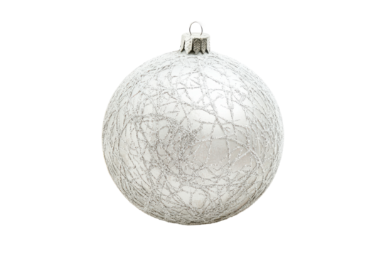 Silver spiral christmas ornament isolated on transparent background. Silver frosted christmas ornament featuring a delicate texture isolated on white background.