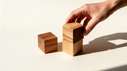 Hand placing wooden blocks