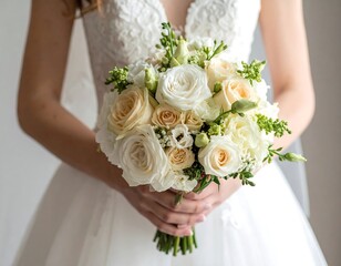 Close-up of bride holding a beautiful wedding bouquet