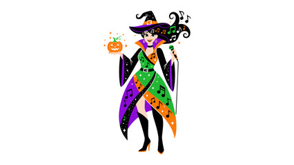 Halloween Witch: A whimsical witch is full of Halloween spirit, adorned in a witch hat, holding a glowing pumpkin, and ready for a night of mystical enchantment.