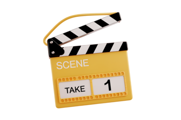 Yellow and Black Movie Clapperboard for Film Production, Indicated as Scene and Take Number One for Use.