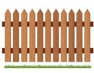 Fototapeta premium Brown Wooden Picket Fence with Green Grass