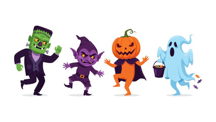 Spooky Halloween Parade: A whimsical parade of classic Halloween characters, with their signature masks and attire, dancing in playful unison.