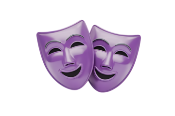 Two Lilac Comedy Masks, Symbolizing Theater and Performance Arts Expressions