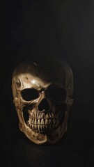 A detailed antique skull on a dark backdrop.