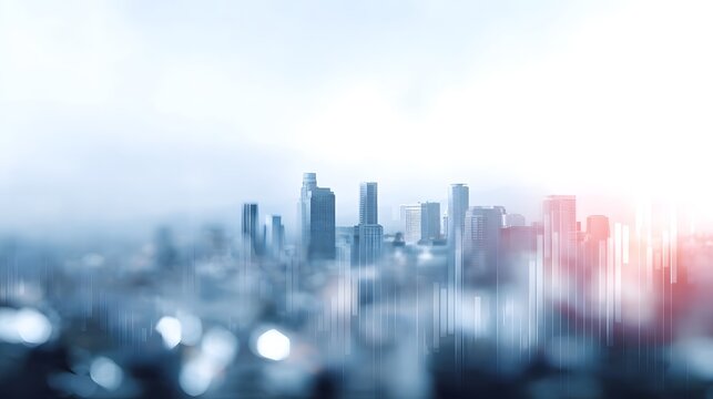 Abstract financial data charts overlaying a blurred modern city skyline symbolizing urban finance and economic growth