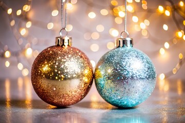 Glittering Christmas Ornaments Ball with Bokeh Lights