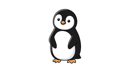 Fototapeta premium Cute cartoon baby penguin character standing happily. Adorable arctic bird animal vector illustration design element isolated on transparent background. SVG.