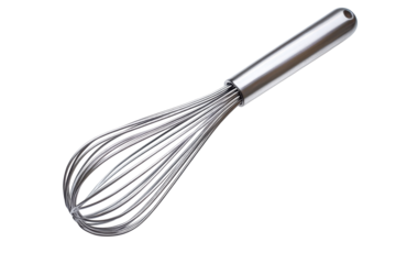 Silver metal whisk kitchen utensil isolated on transparent background. Stainless steel whisk isolated on a white background.