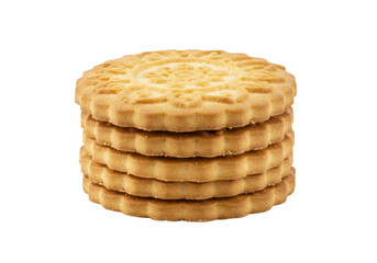 Stack of five shortbread cookies isolated on transparent background, traditional Scottish biscuit for tea time and dessert