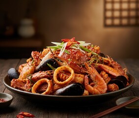 Spicy Steamed Seafood Haemul Jjim (해물찜) in a Sharing Platter

